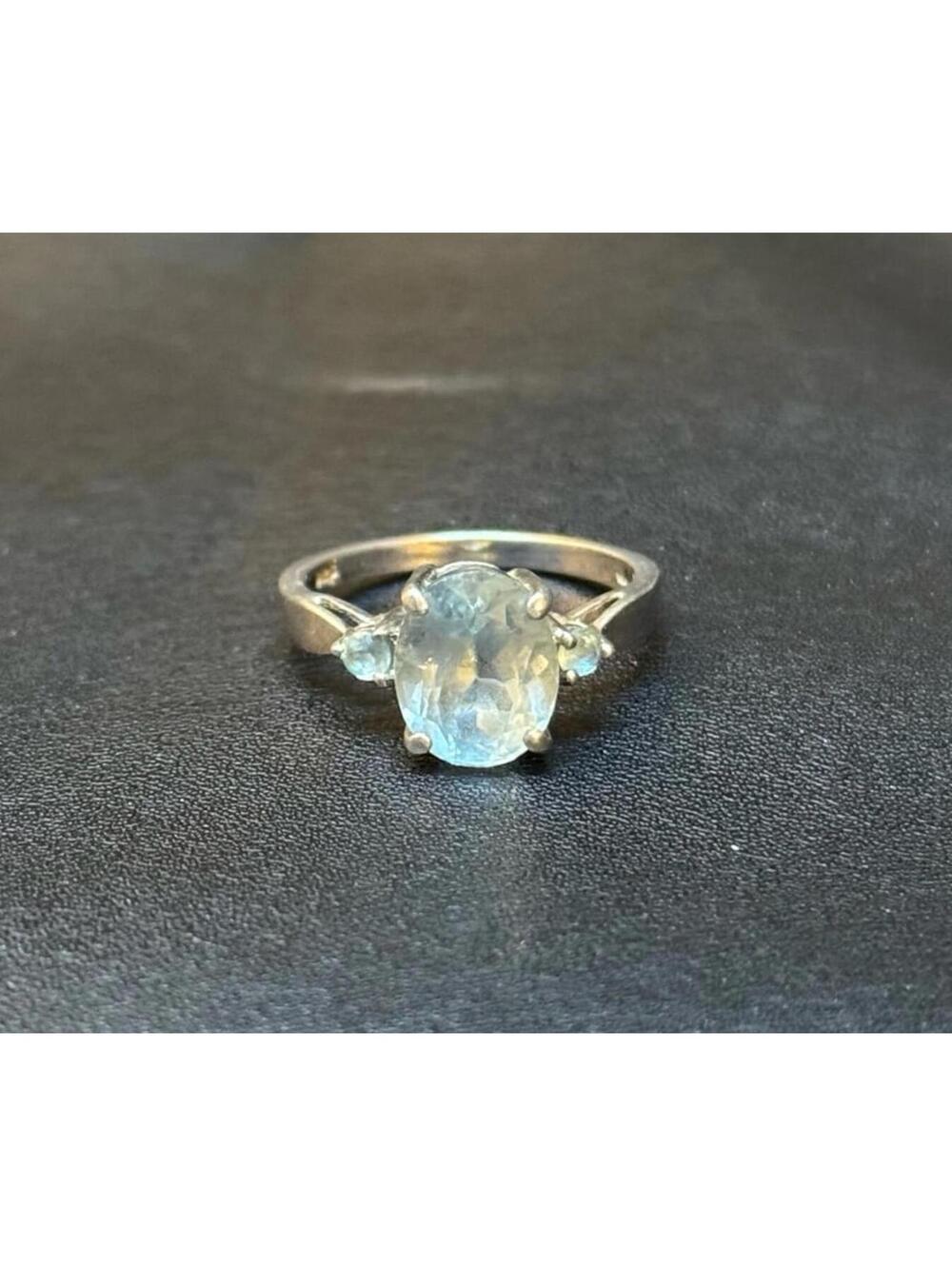 Pale Blue Topaz and Sterling Silver Ring - size 6.75-7